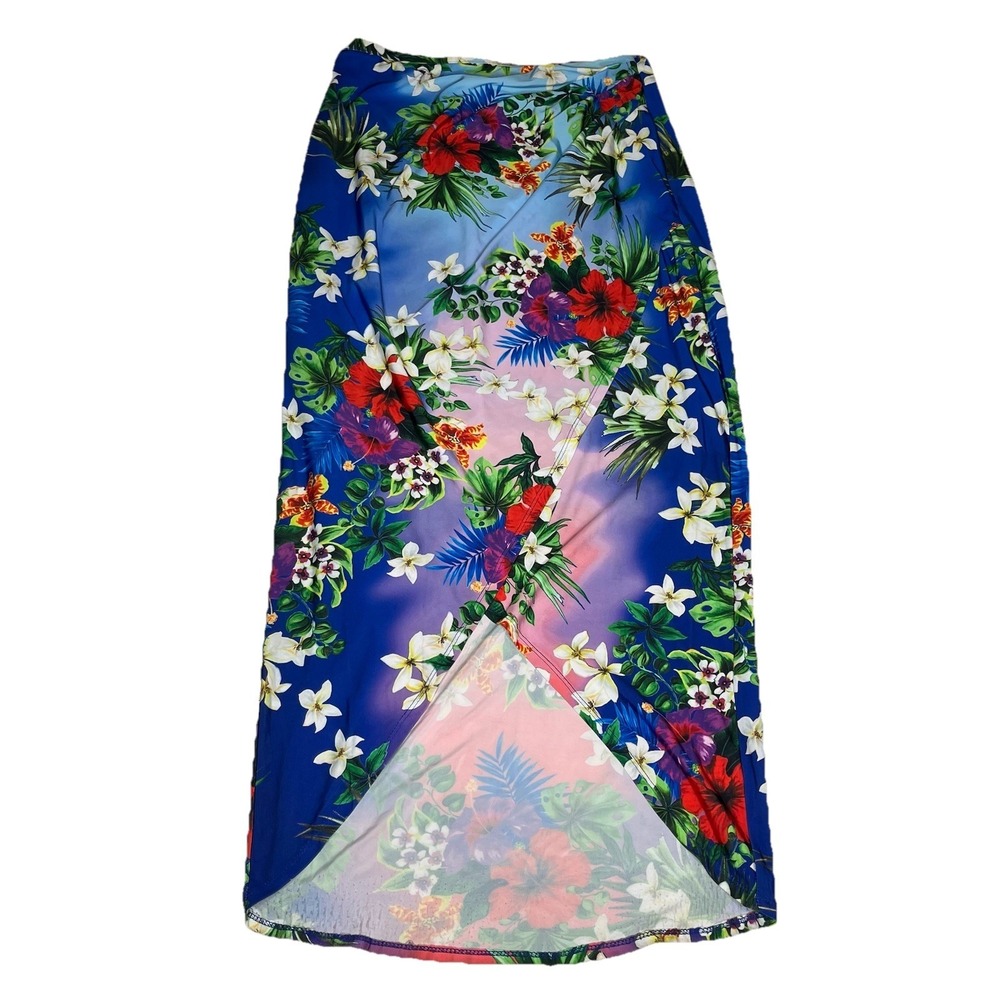 Boston Proper Skirt Women 6 Colorful Wrap Hi Low Hawiian Beach‎ Stretch Cover Up